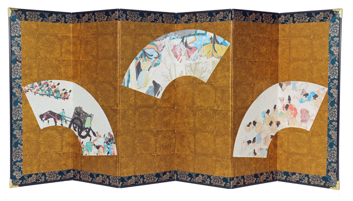 6曲29x10.5扇面絵巻屏風